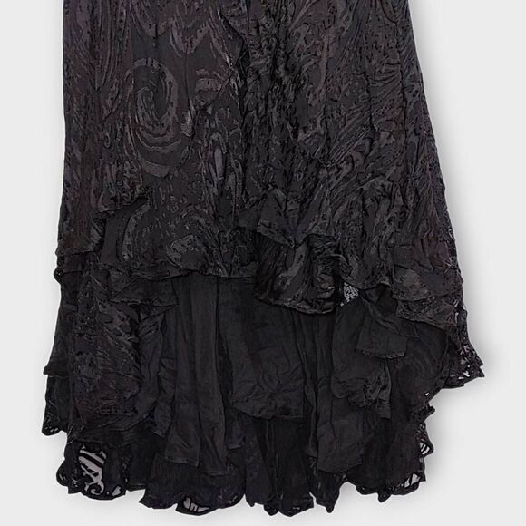 Bebe Black Silk gown Sz Medium Swiftie Burnt Velvet Print Maxi Dress Vtg Glamcor - Picture 6 of 15